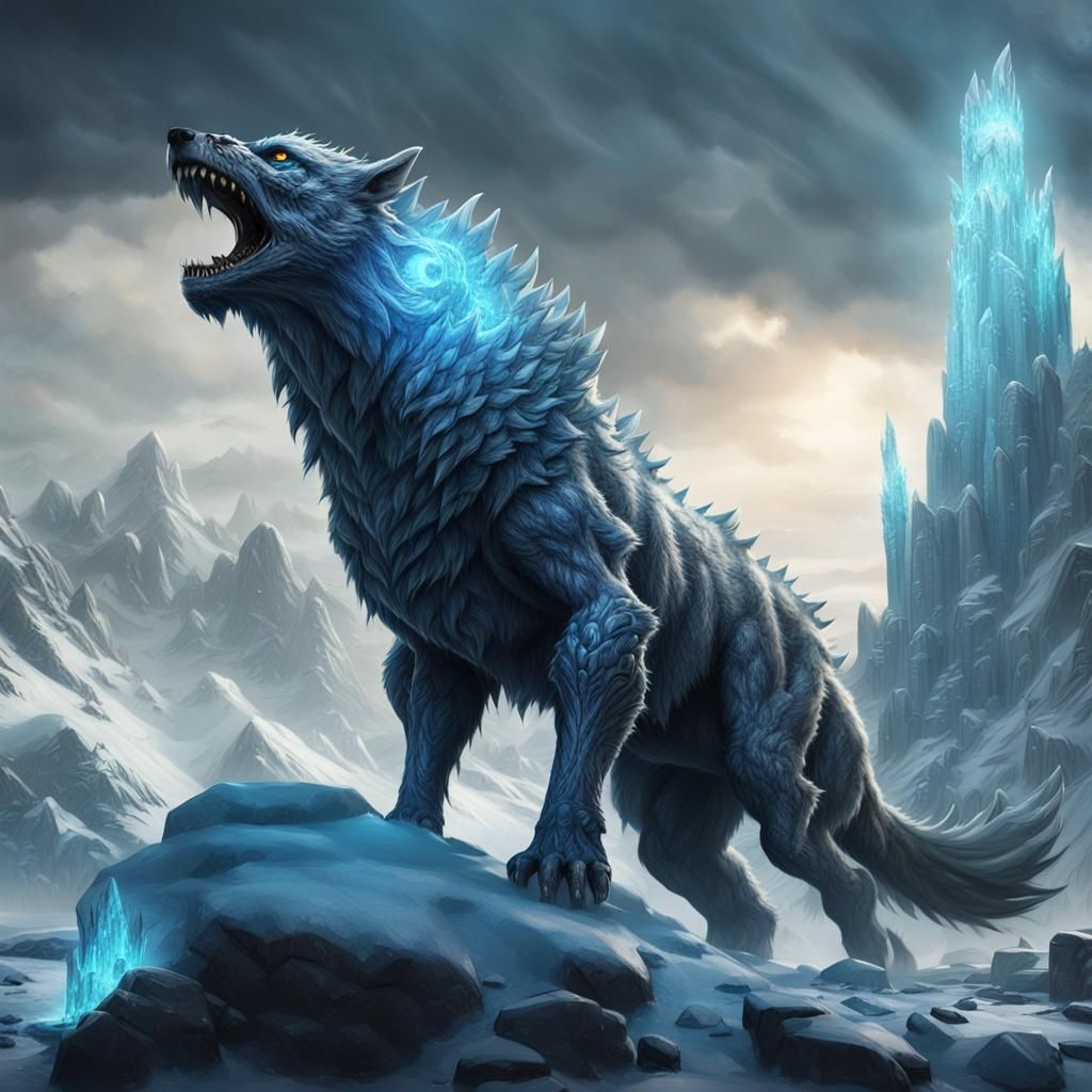 Fantastical Ice Wolf Monster in Detailed Matte Painting