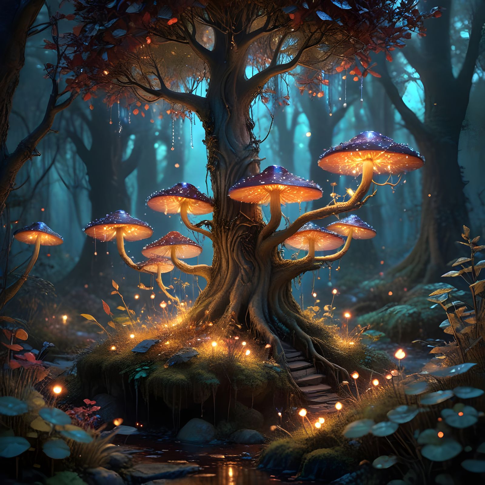 Enchanted Forest with Sparkling Magic Tree