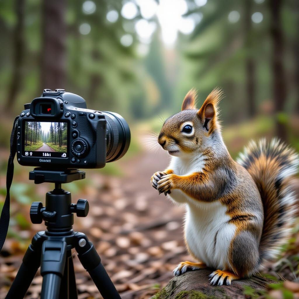 Squirrel Takes Photo of Forest Path