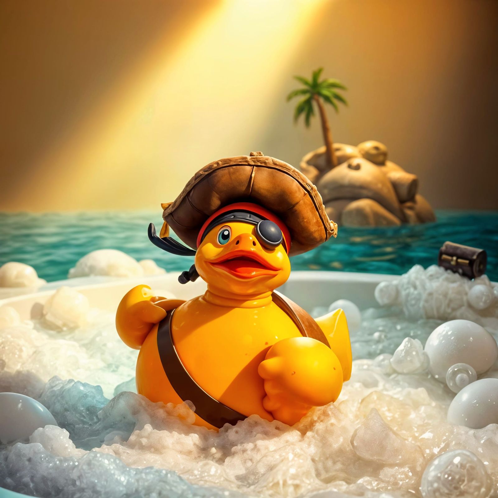 Pirate Turtle Triumphs Over Rubber Duck in Whimsical Bathtub...