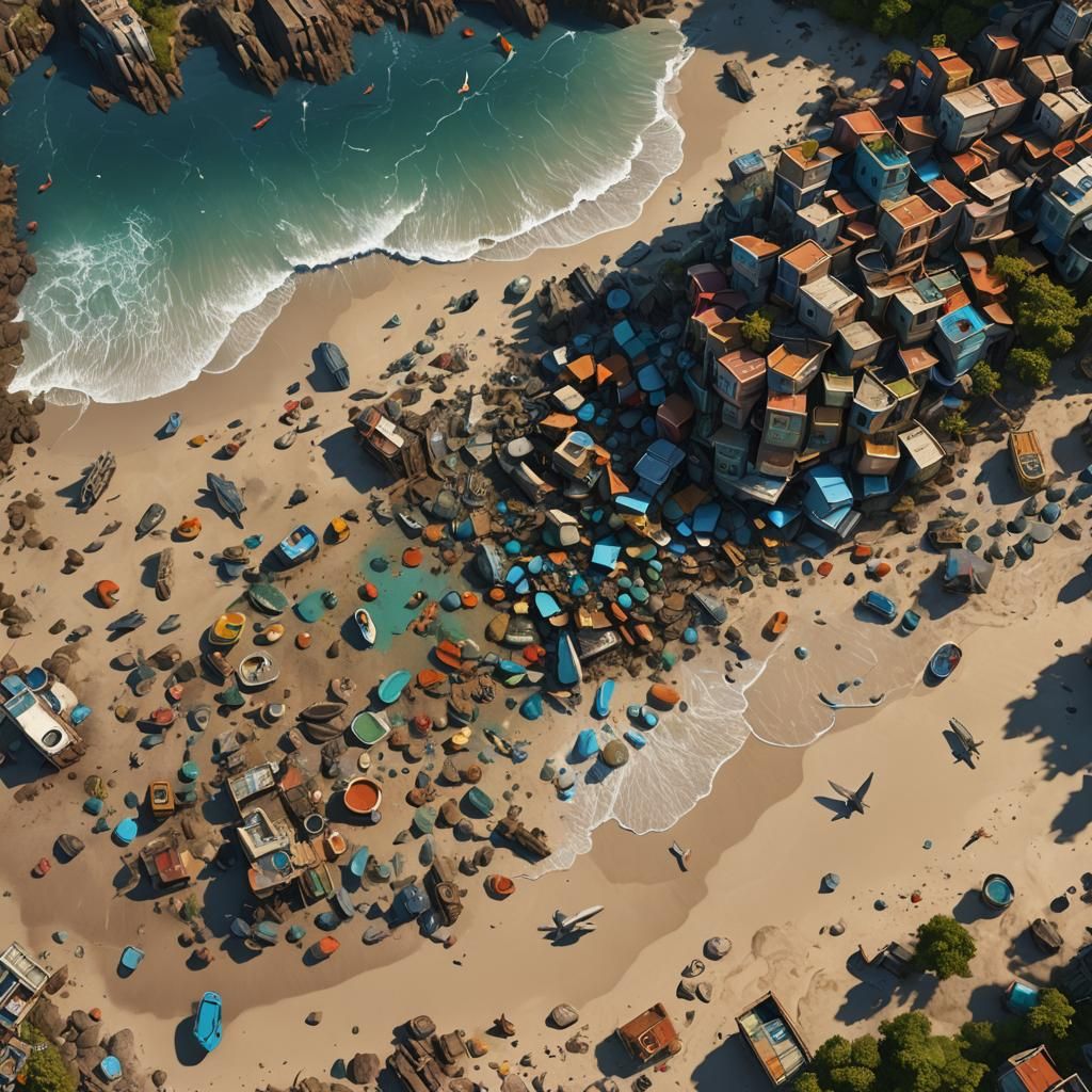 Polluted Beach: Marine Life Struggles in Waste