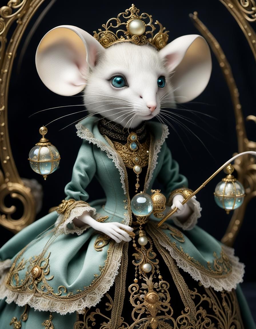 Elegant Mouse Maiden in Gilded Carriage