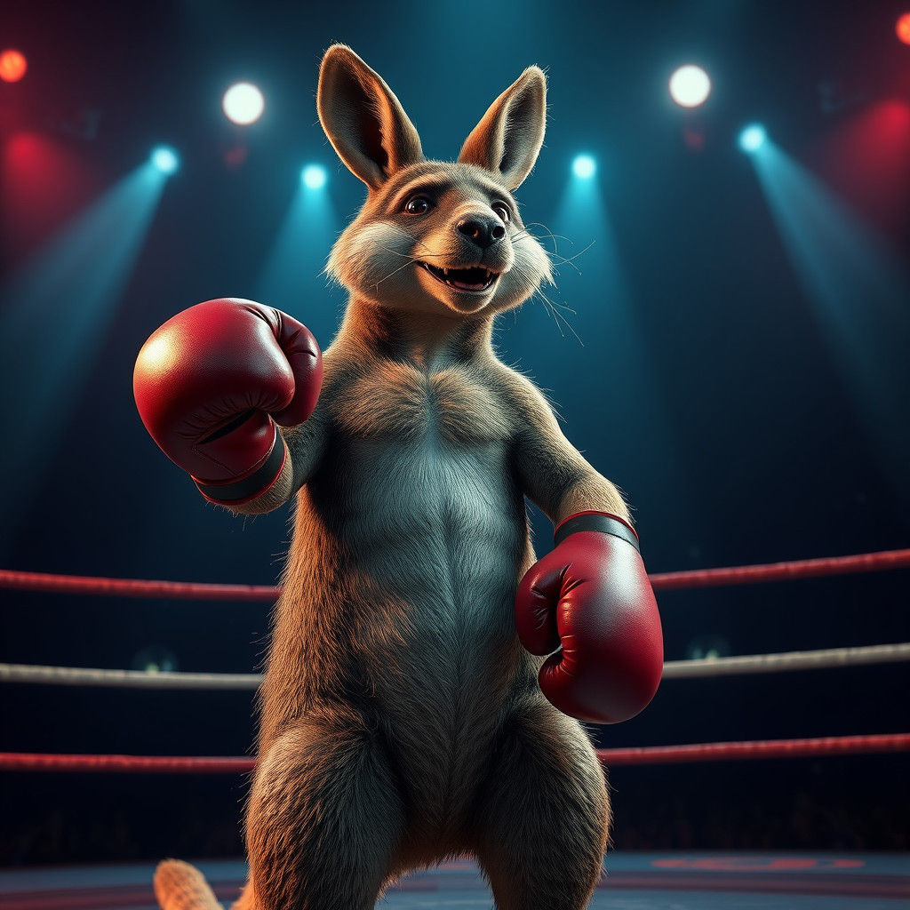 Boxing Kangaroo in Wrestling Ring: Fantasy Concept Art