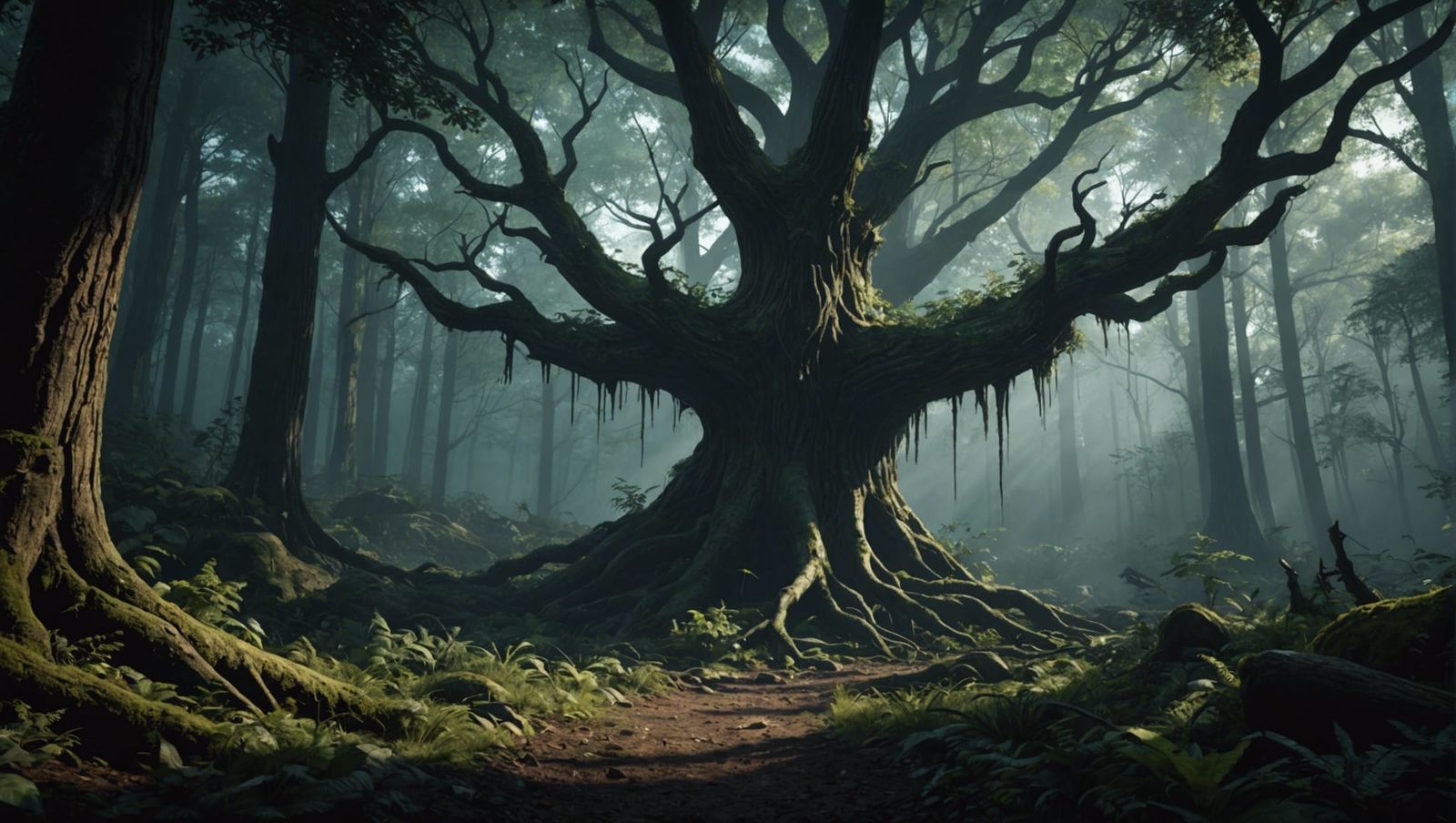 Mysterious Dark Forest with Fluttering Creatures