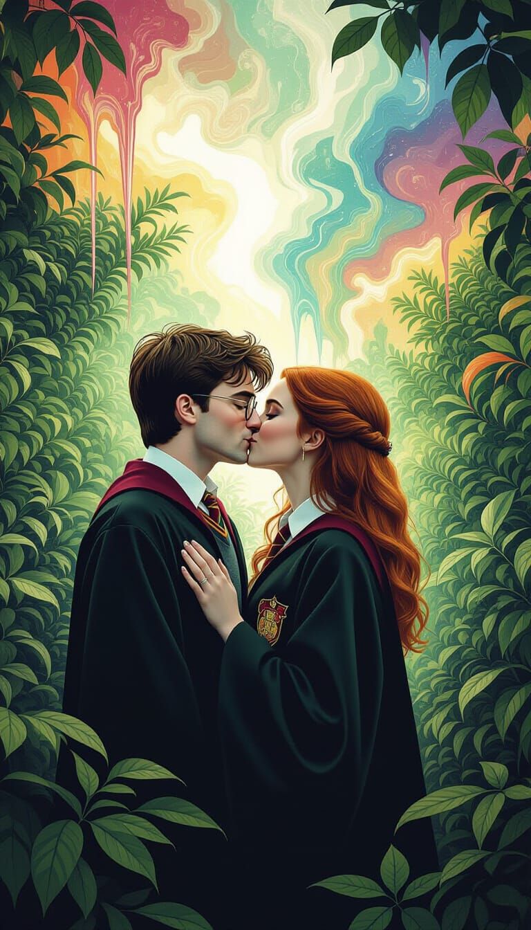 Harry Potter Kiss in Surrealist Garden