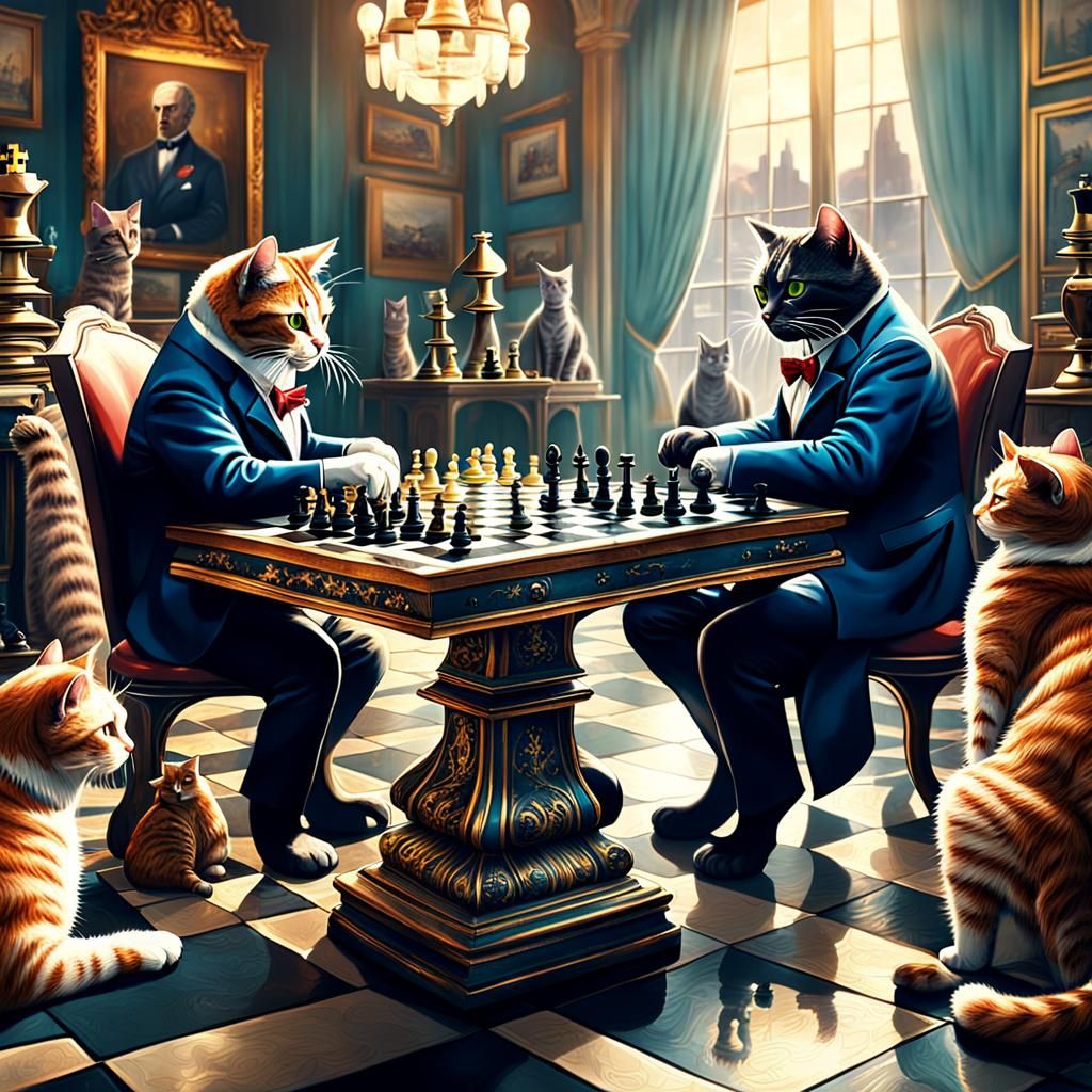 Cats playing chess