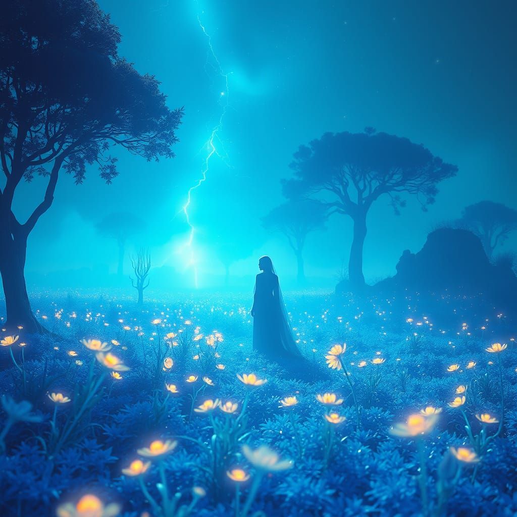 Ethereal Silhouette in a Mystical Blue Field