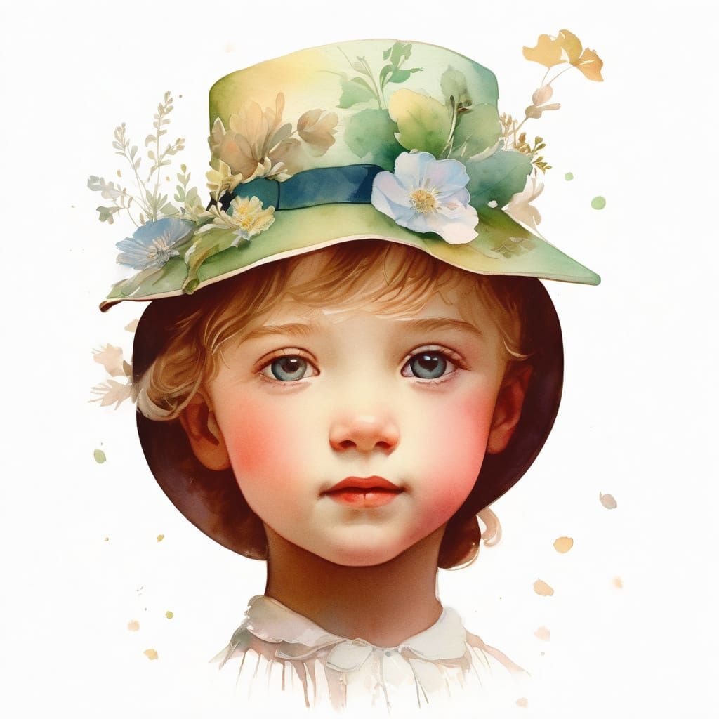 Whimsical Watercolor Portrait of a Strawberry Girl in Englis...