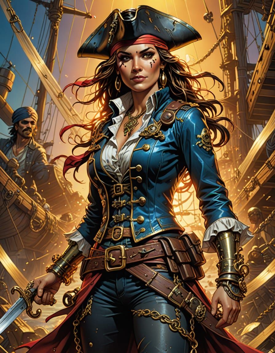 Pirate Woman Portrait in Comic Book Style