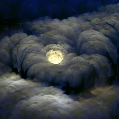 Full Moon Shrouded by Night Clouds