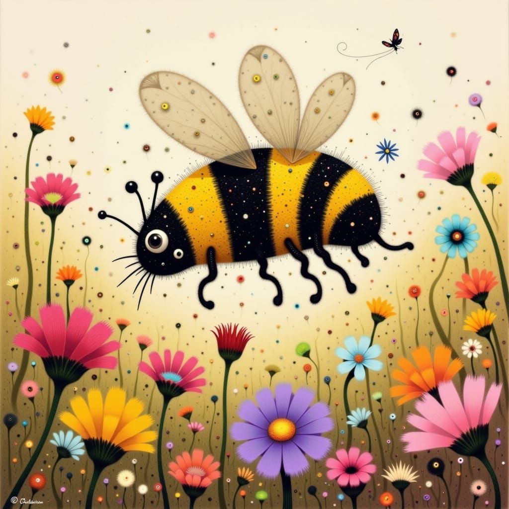 A Bumblebee Mouse Flies Through Colorful Flowers