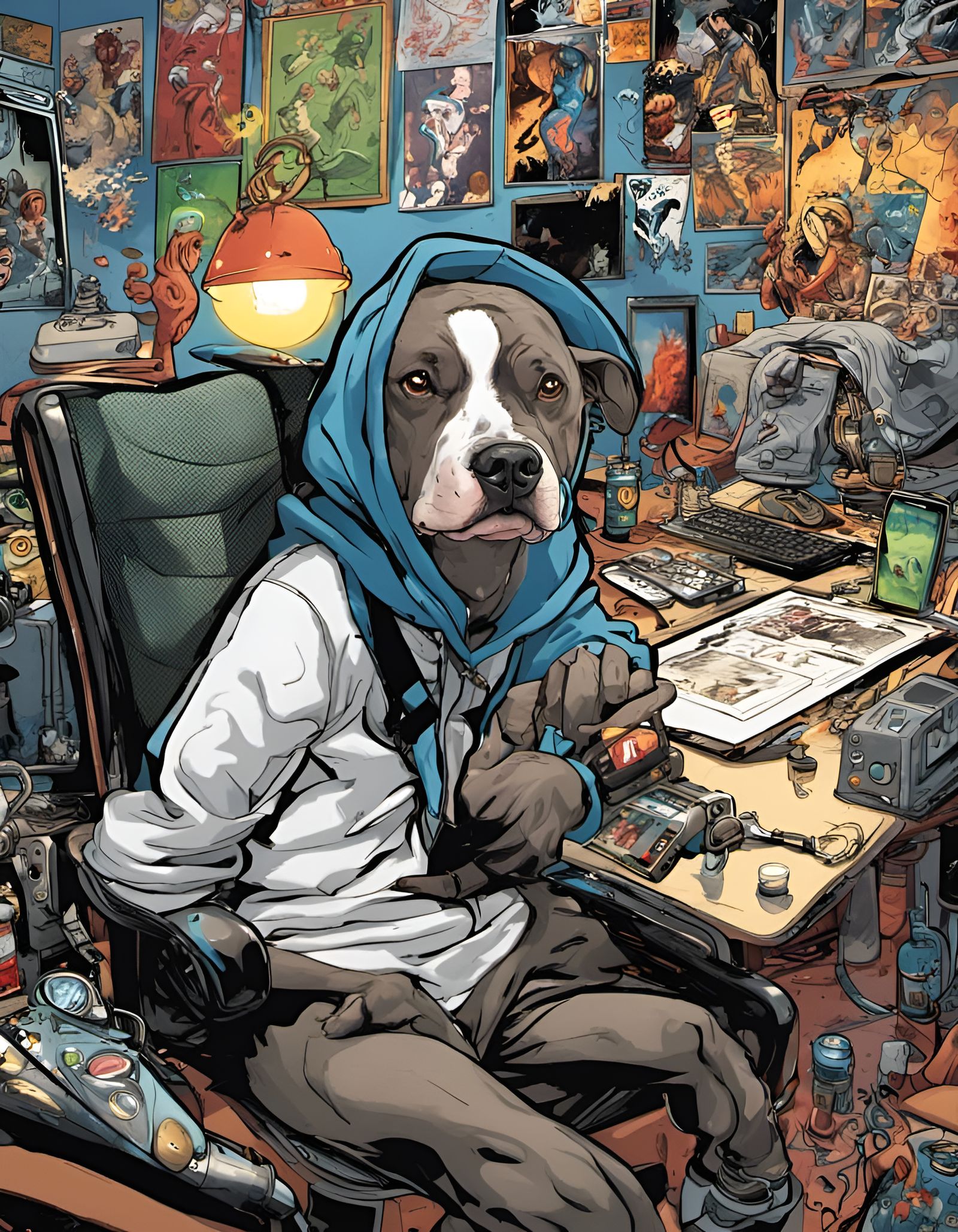 Pit Bull Gamer in Comic Book Style