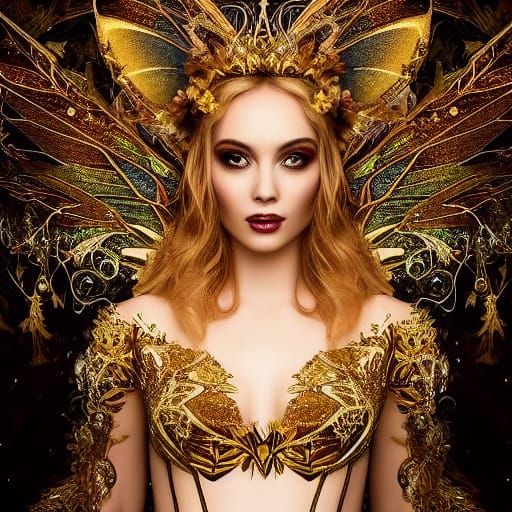 Golden Fairy Queen in Fantasy Forest