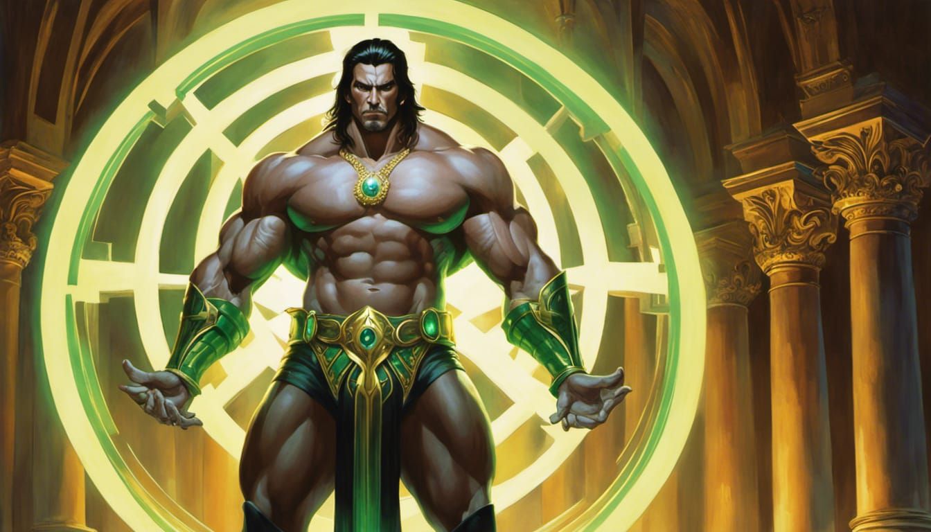 Muscular Warlock Summons Power in Polychromatic Art
