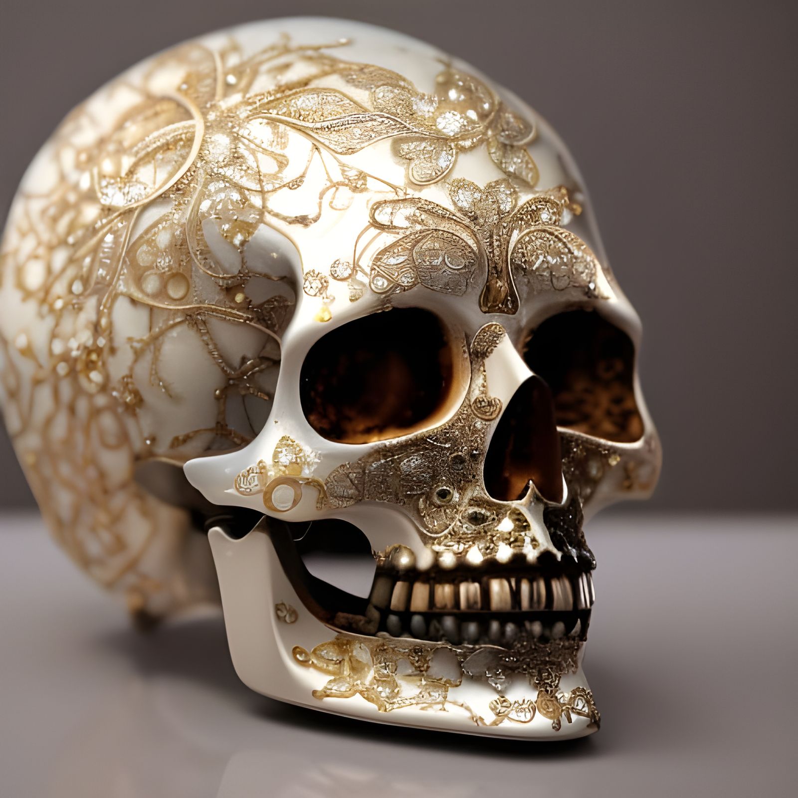Chrome Skull in Velvet Box: Photorealistic Digital Art