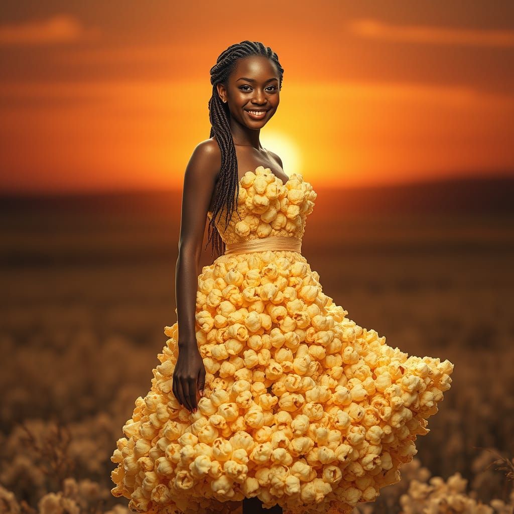 Ethereal Popcorn Goddess in Sunset Glow