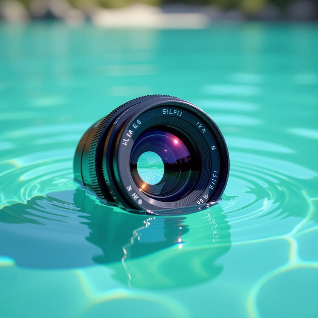 Vintage Lens Submerged in Turquoise Water