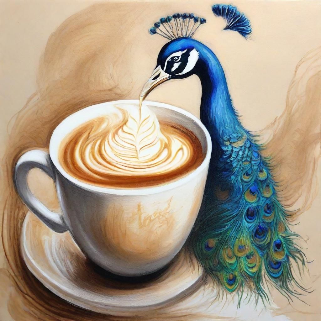 Peacock and Swan Latte Art: Oil on Canvas Sketch