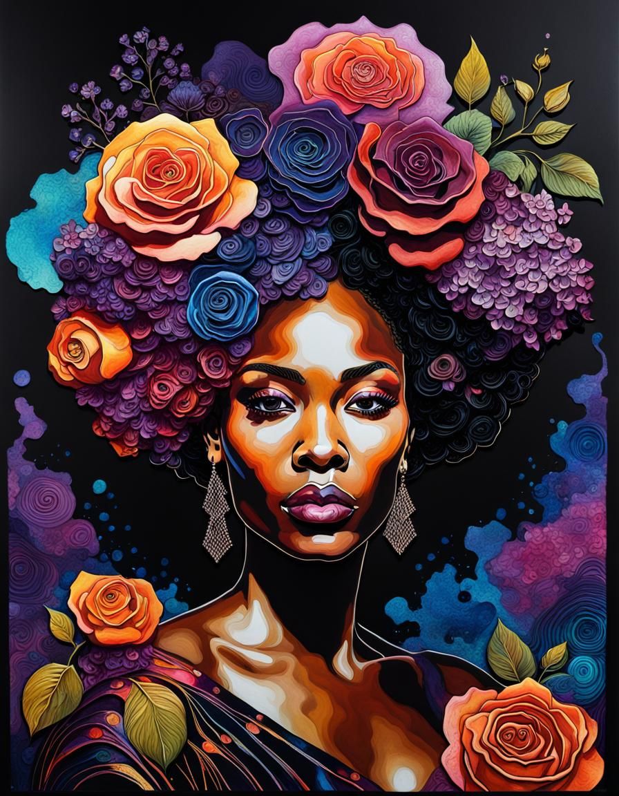 Psychedelic Portrait in Alcohol Inks on Black Paper