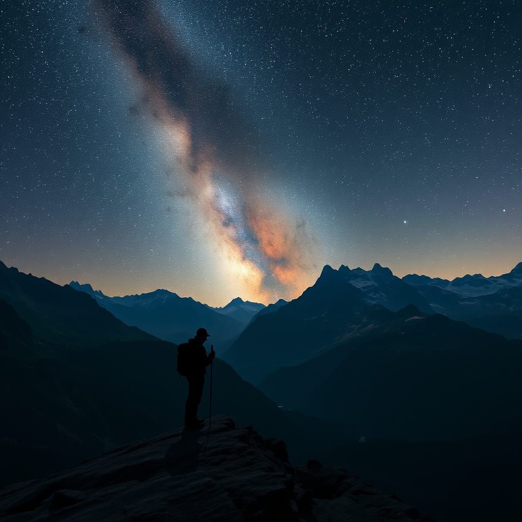 Epic Matte Painting of Hiker Under Starry Alps Sky