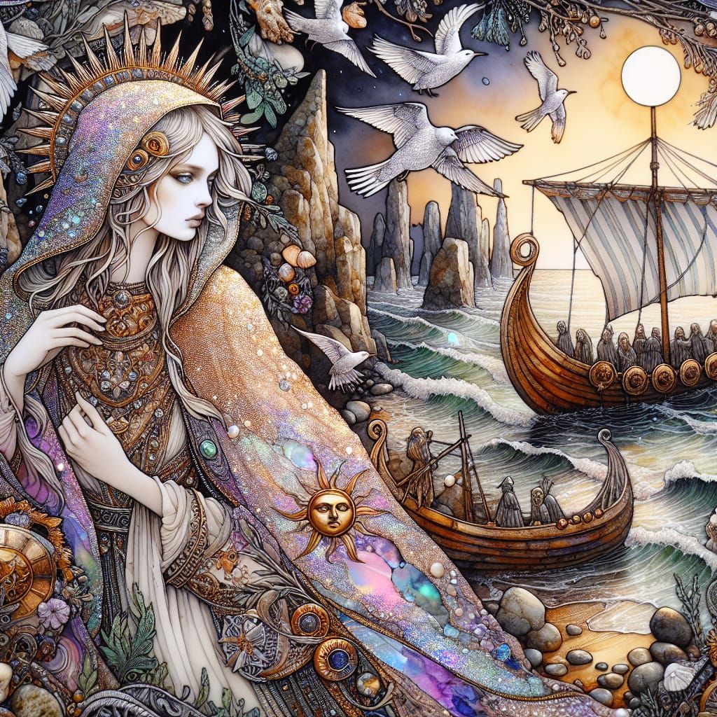 Immortal Queen Searches Shipwreck in Mystical Dusk