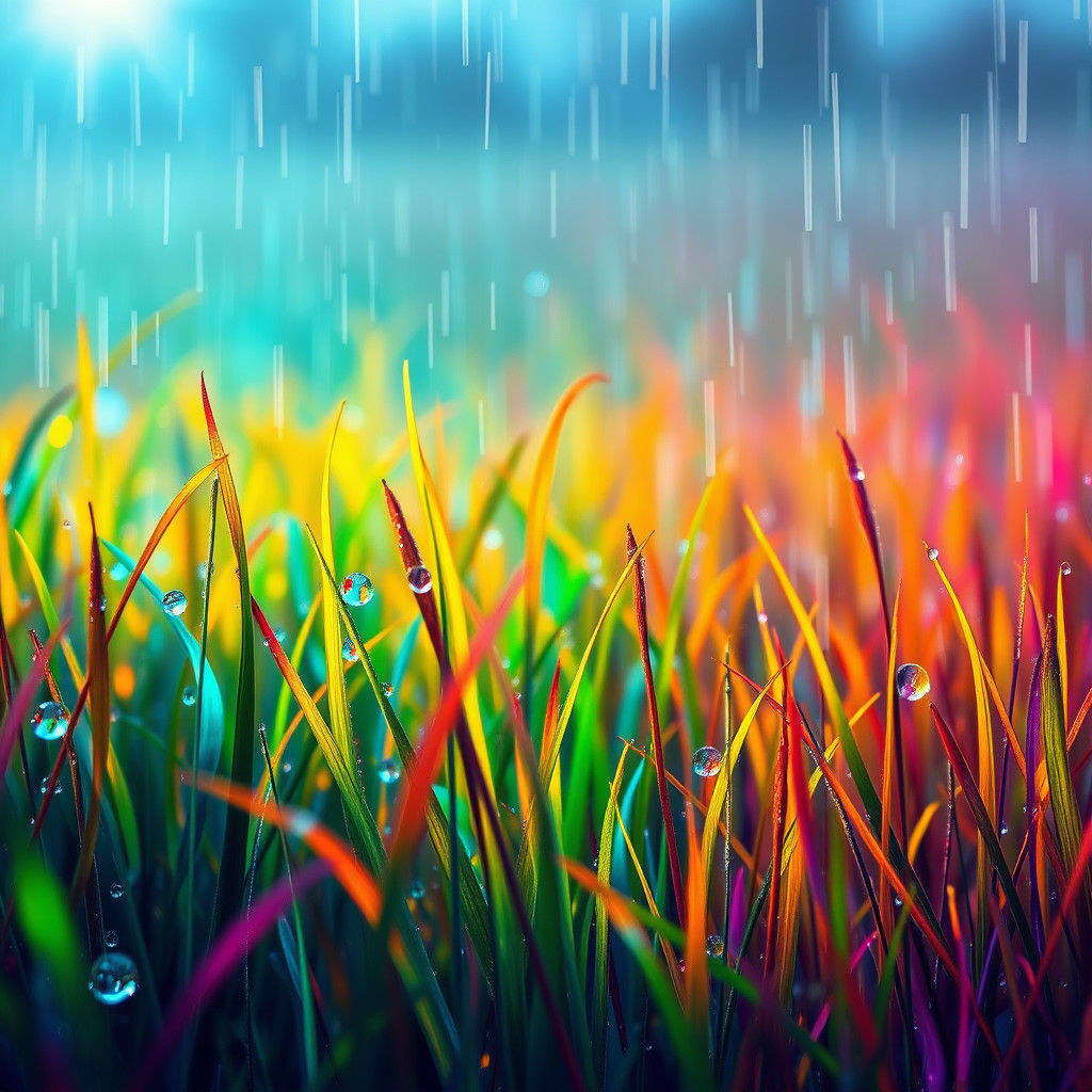 Rainbow Raindrops in a Vibrant Field: Polychromatic Art