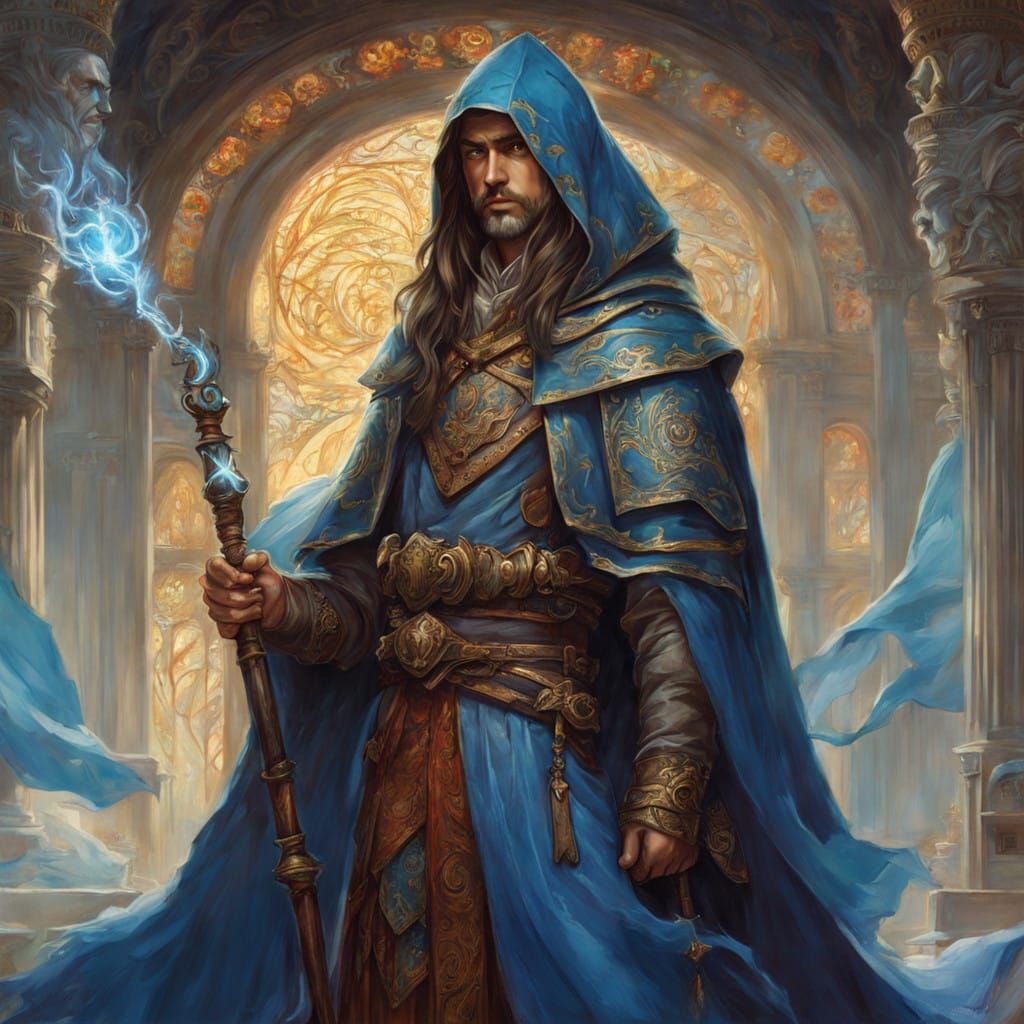 Ethereal Fantasy Wizard in Cool Hues