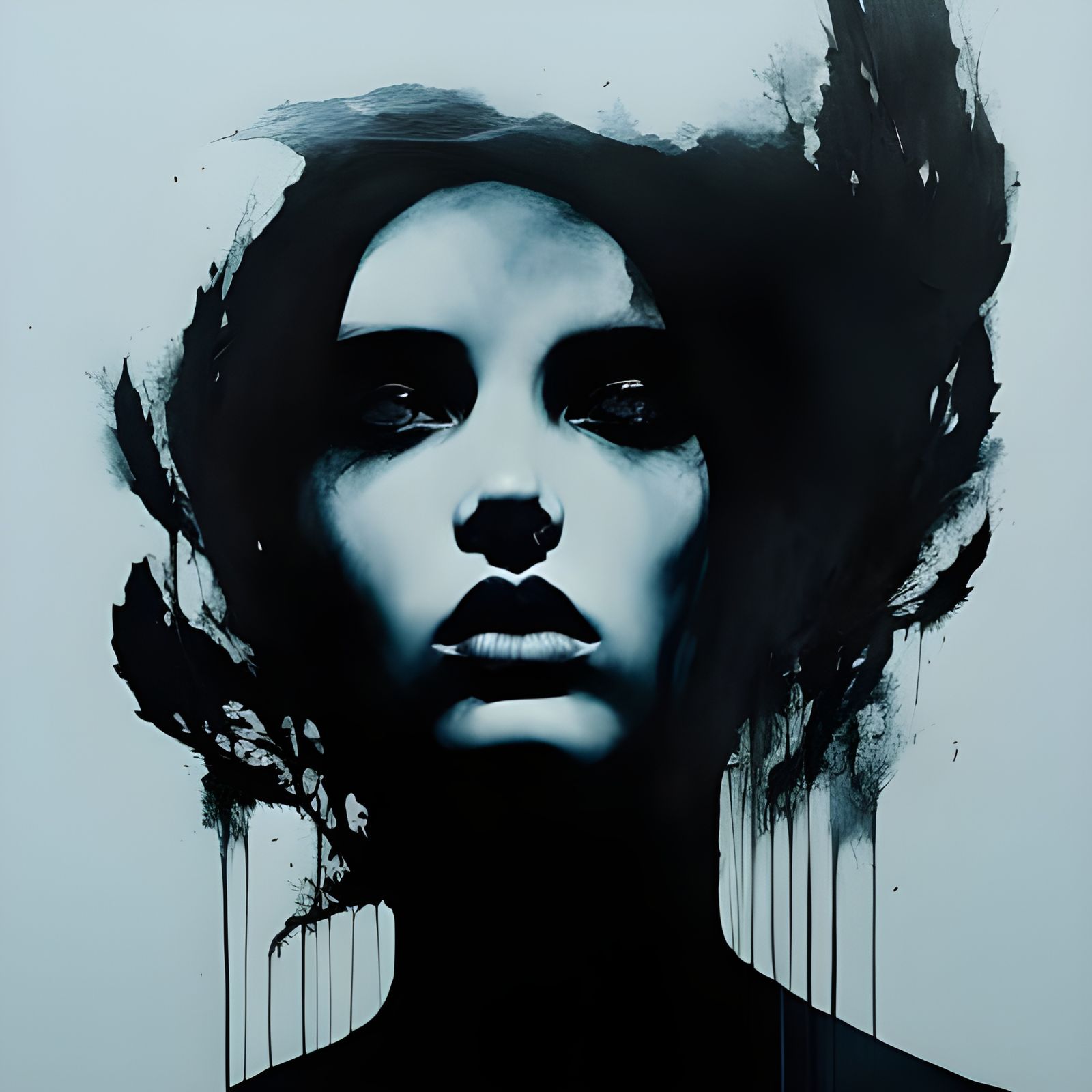 Ethereal Portrait in Darkness, Watercolor Style