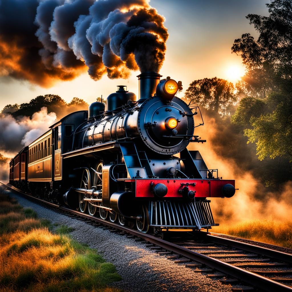 Country Sunrise Steam Engine Train Masterpiece