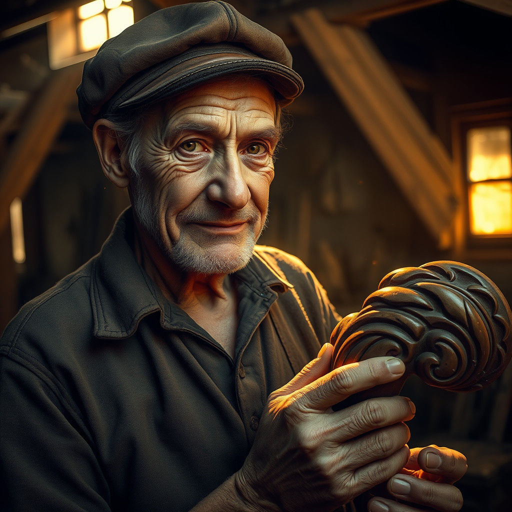 Hyperrealistic Portrait of Artisan in Workshop