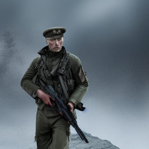 Mads Mikkelsen in Military Uniform, Photorealistic Render