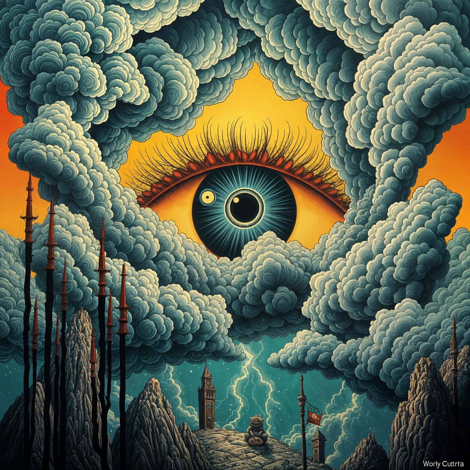 Psychedelic Thunderclouds with Glowing Eye