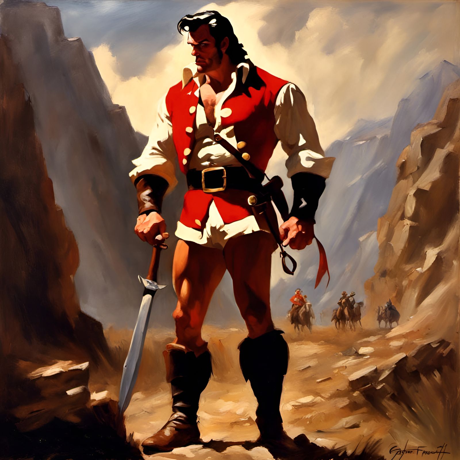 Gaston Oil Painting in Frank Frazetta Style