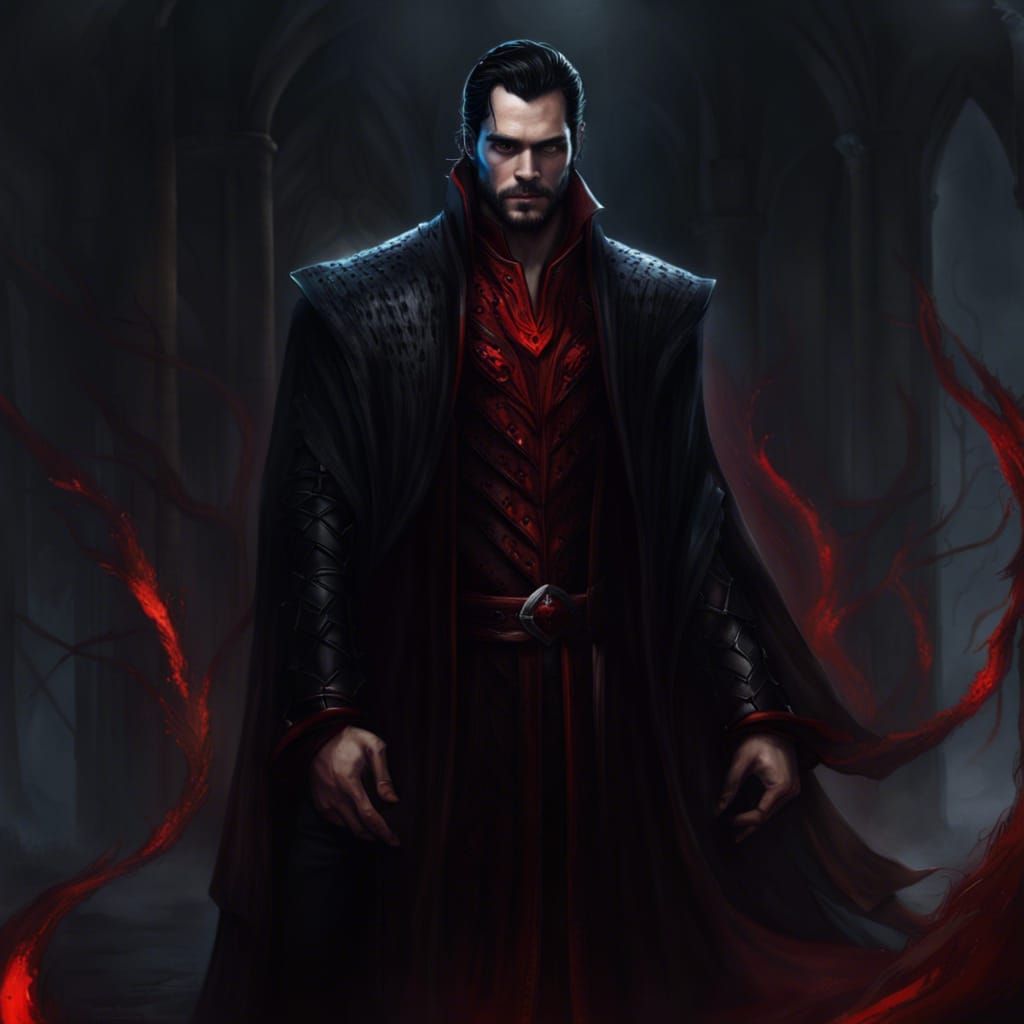 Intimidating Dark Fantasy Character with Red Eyes