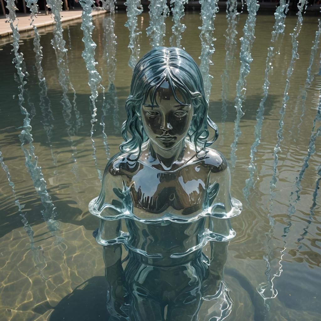 Ethereal Blue Water Sculpture of a Girl