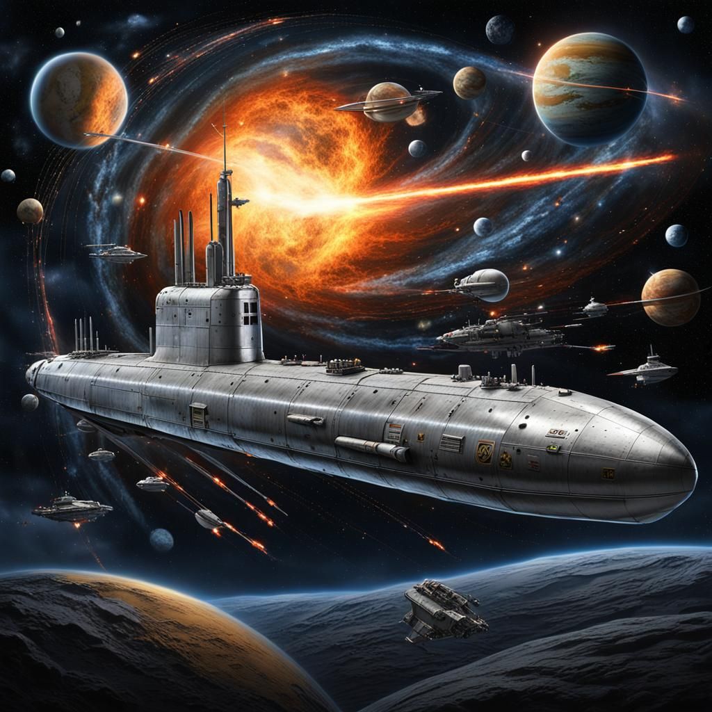 Futuristic Submarine Cruises Through Space in Sorayama Style