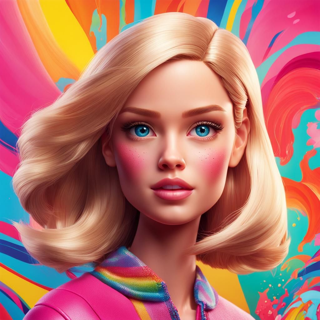 Hyperrealistic Barbie Portrait in Splash Art Style