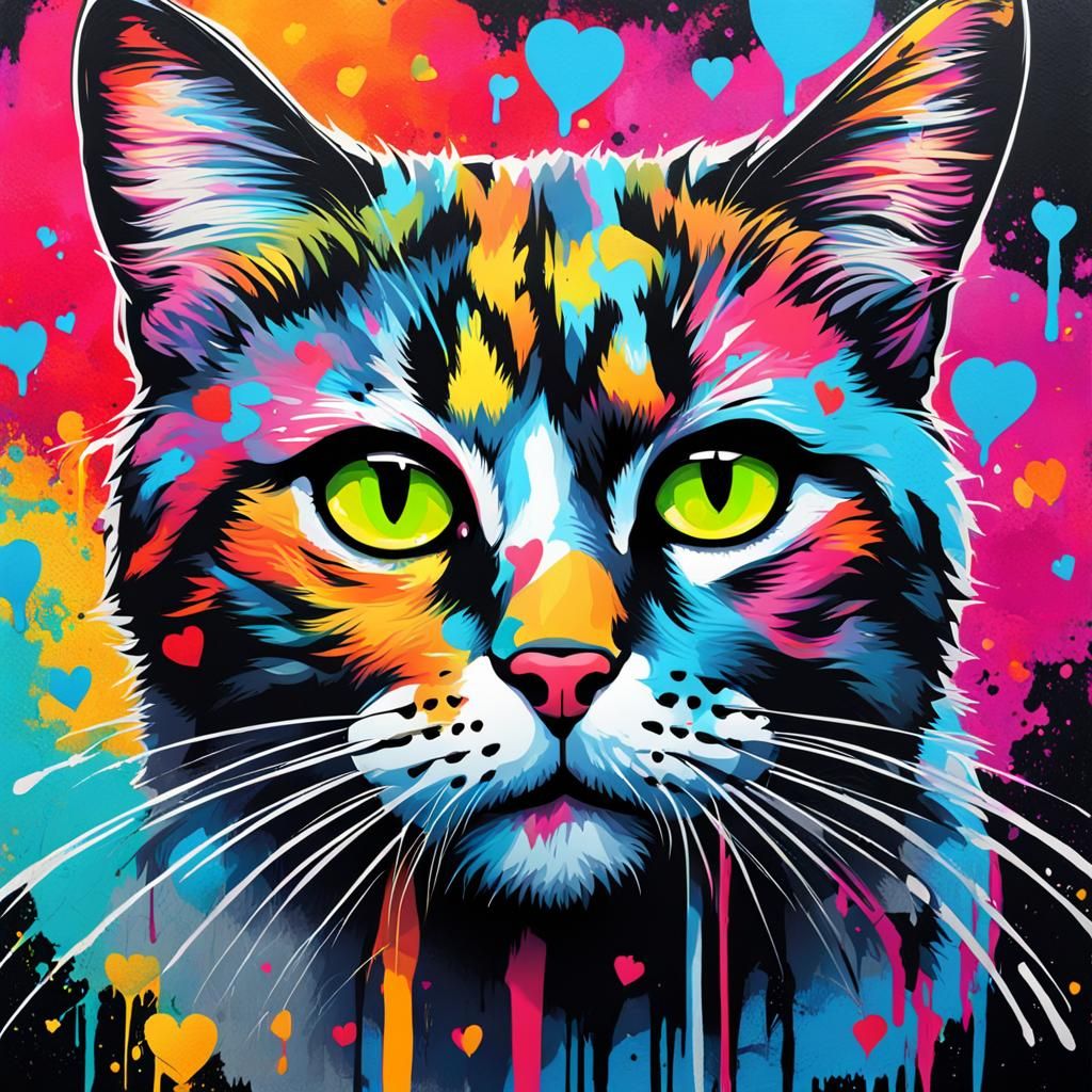 Heart Beats for Cat: Graffiti Splash Art