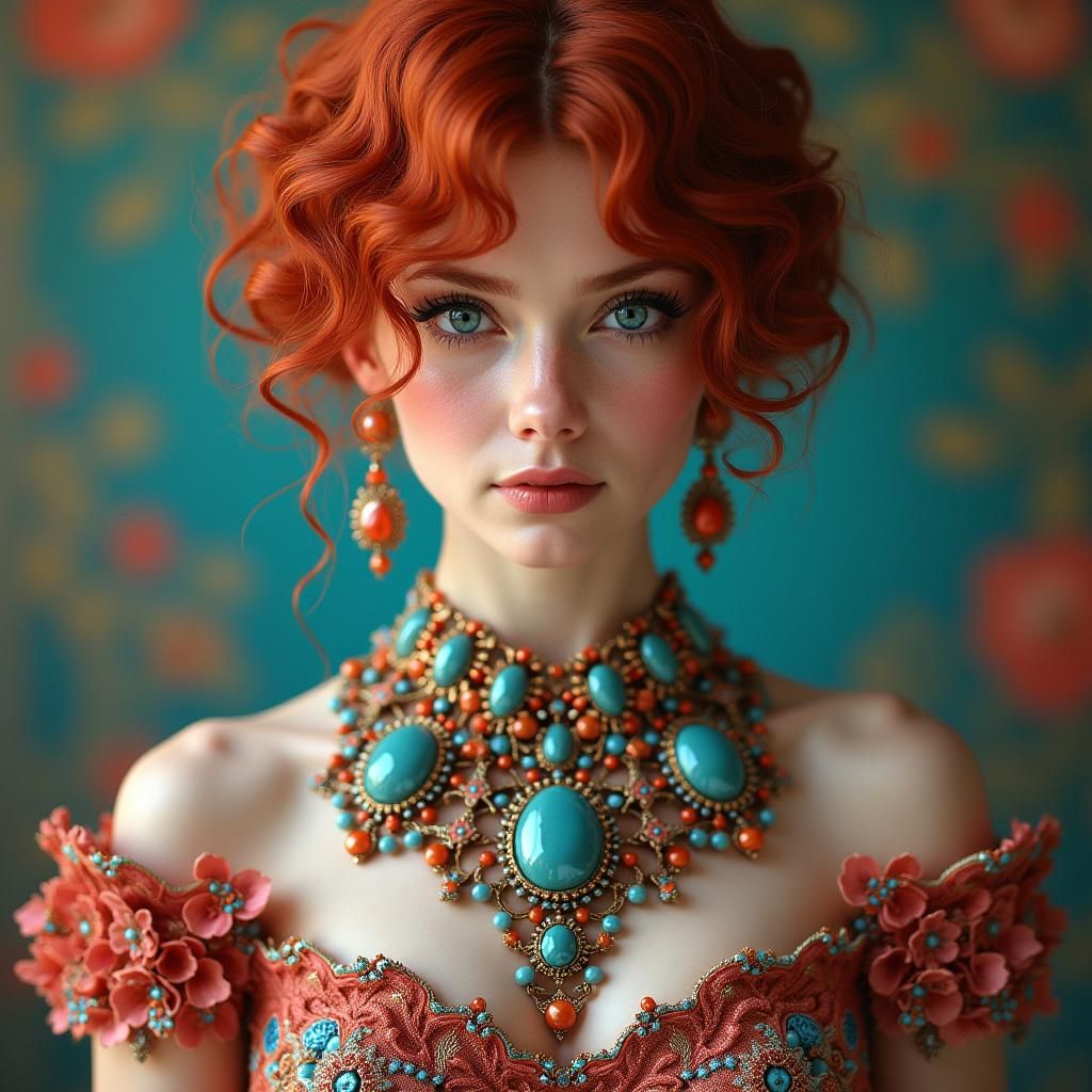 Ethereal Woman in Opulent Gown: Digital Portrait