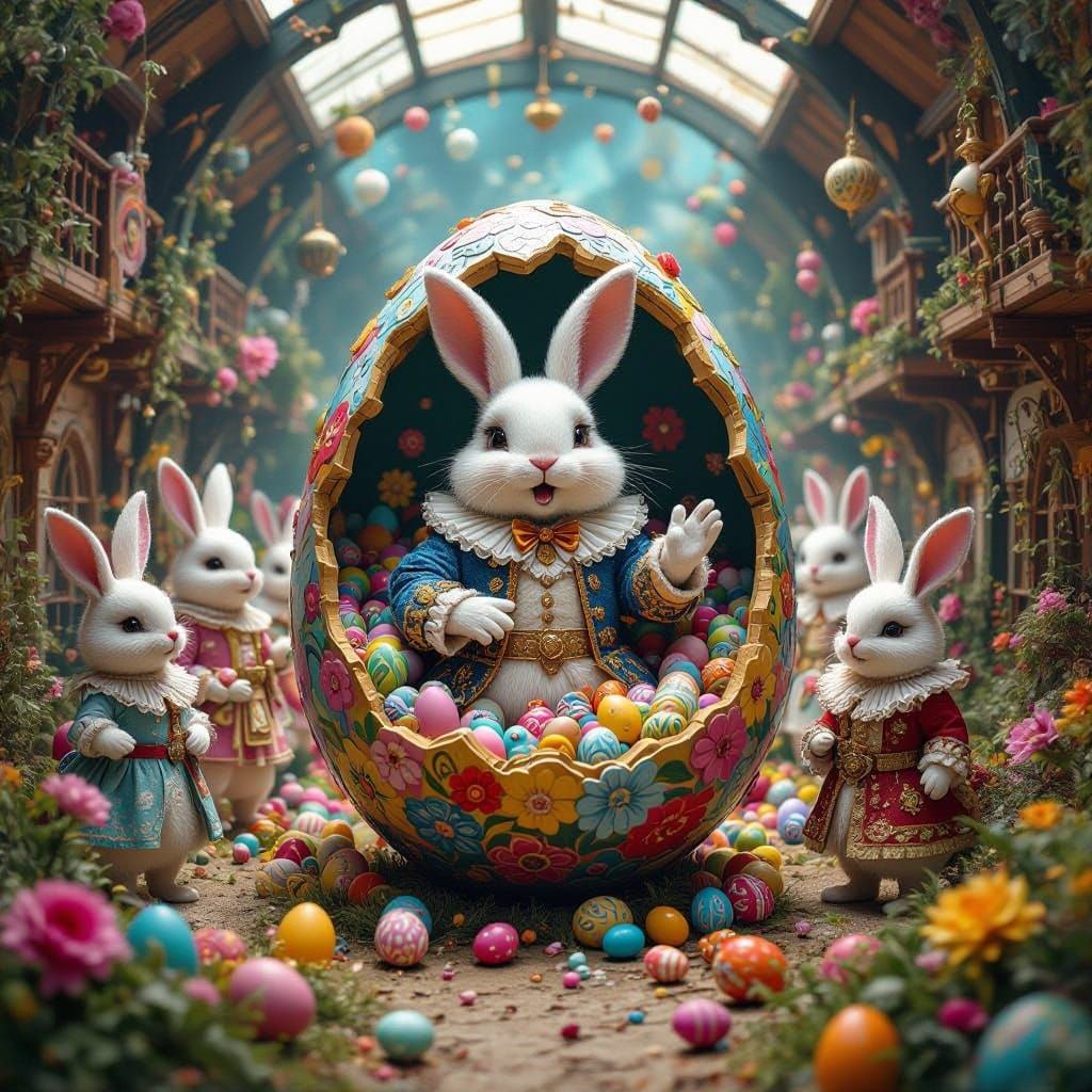 Vibrant Easter Bunny Celebration in a Surreal Universe