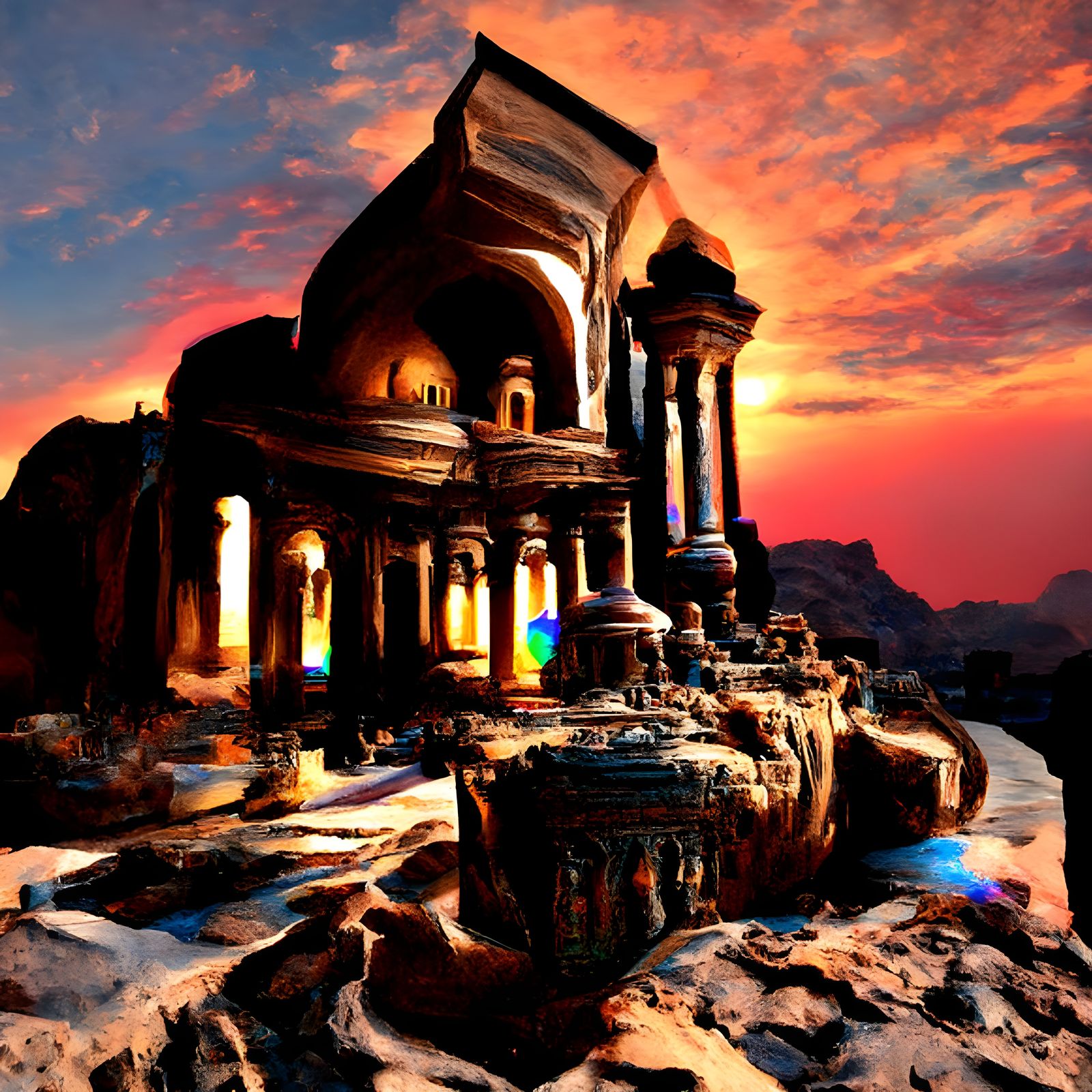 Middle-Eastern Temple at Sunset in Cel-Shaded Style