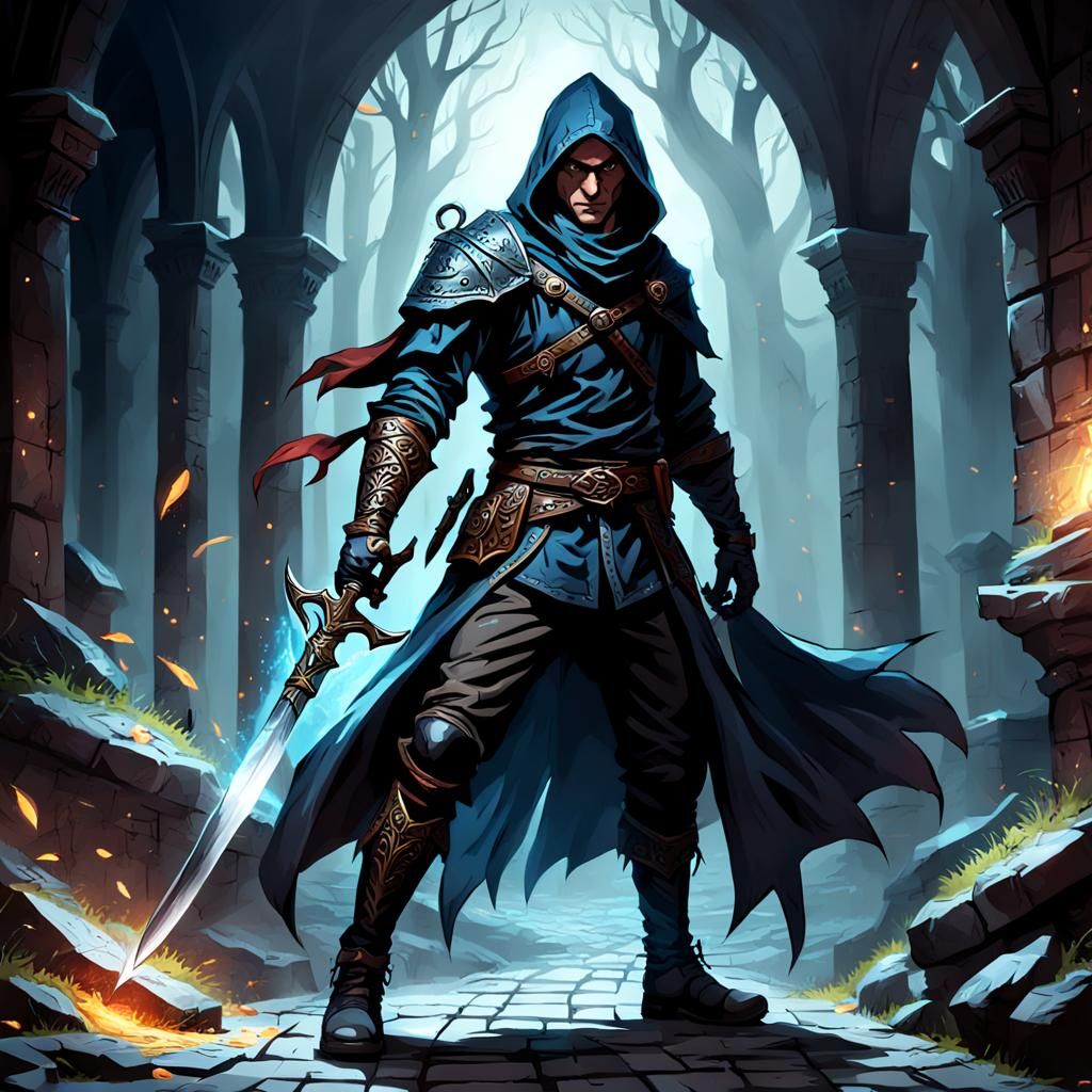 Mysterious Fantasy Thief Wields Enchanted Blade