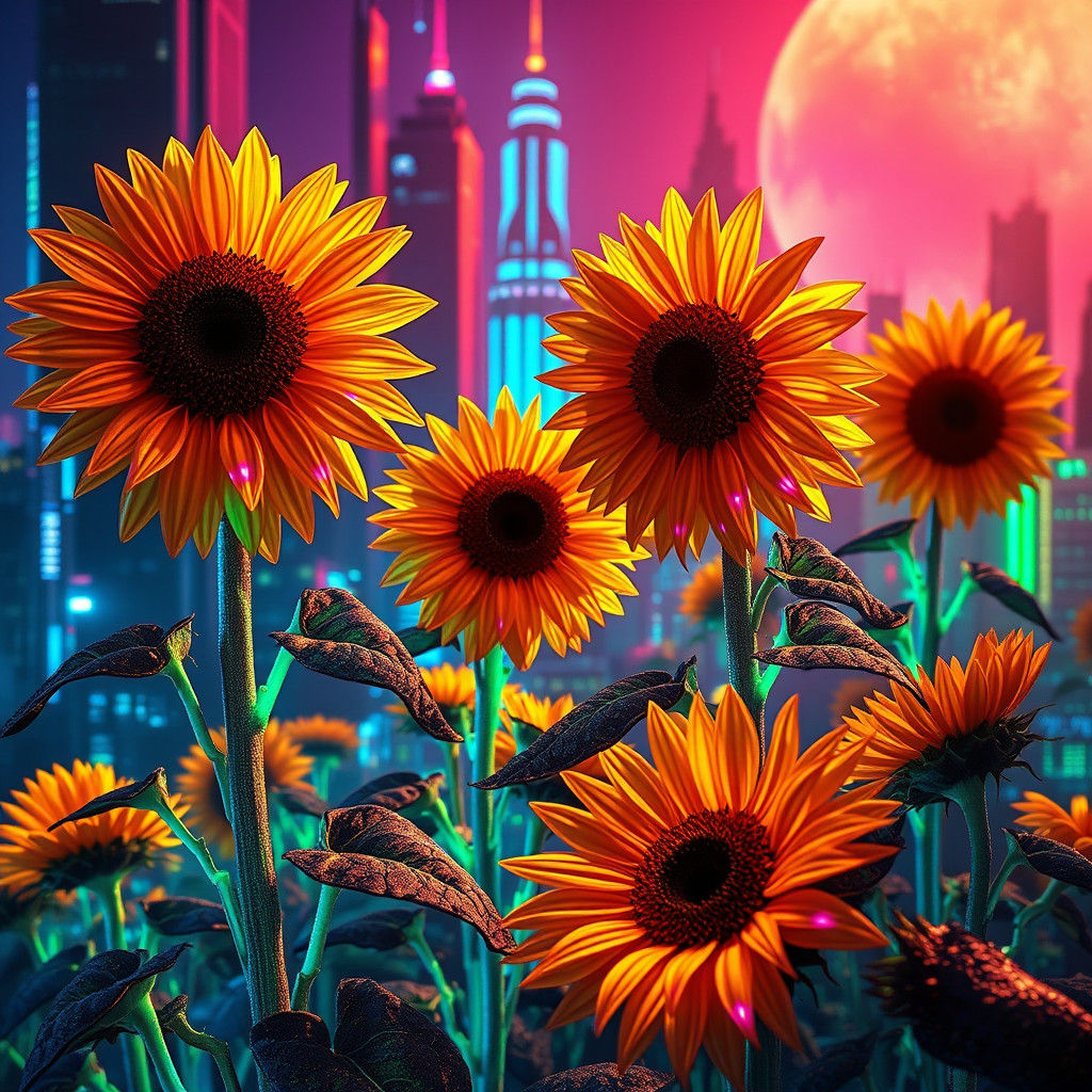 Cyberpunk Sunflowers with Fiber Optic Petals