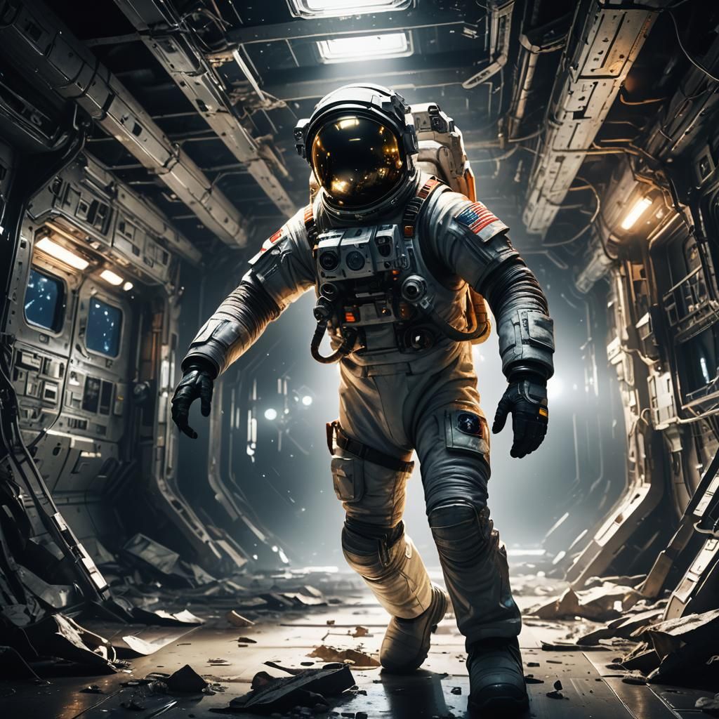 Astronaut in Abandoned Space Station Concept Art