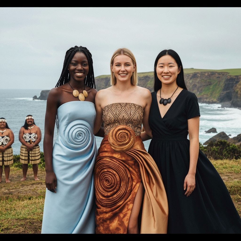 Diverse Women in Māori-Inspired Fashion on Dramatic Coastlin...