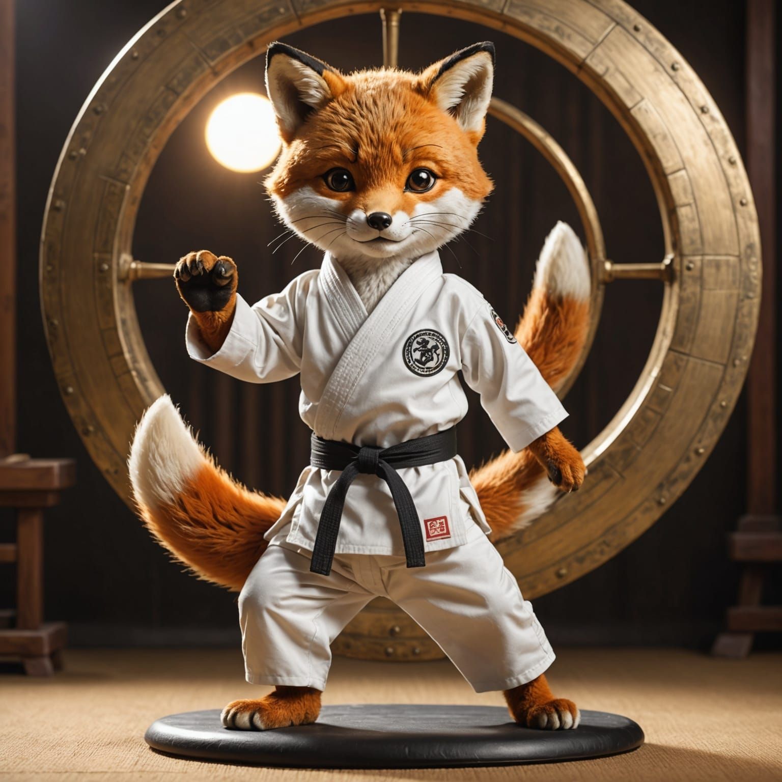 Fox Cub Ready for Karate with Gong