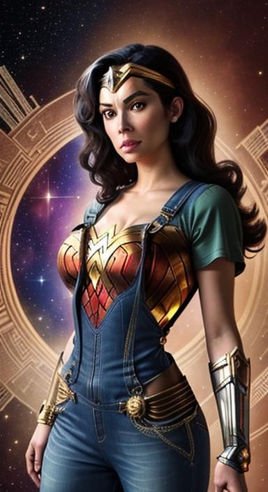 Steampunk Wonder Woman Double Exposure Portrait