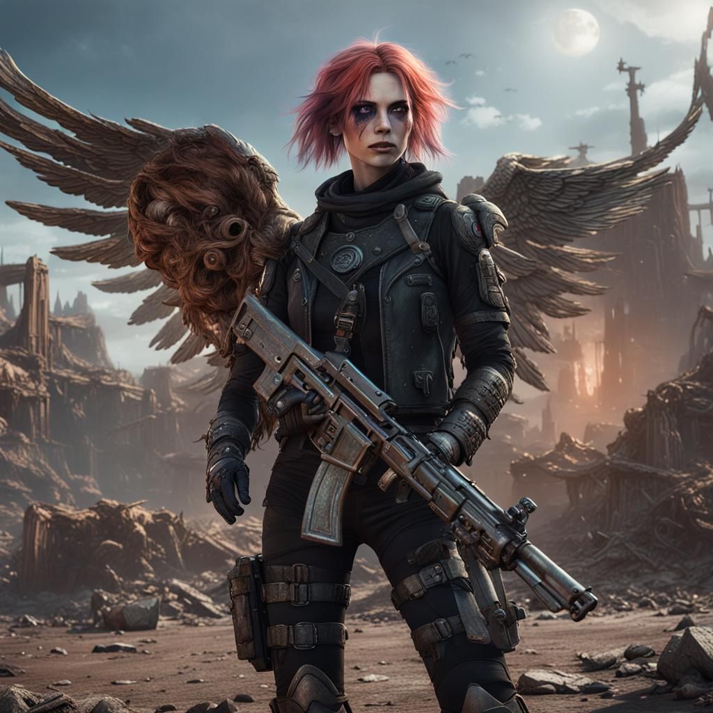 Gothic Angel Gunslinger in Wasteland Art