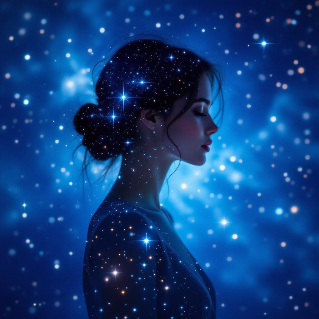 Woman Composed of Stars in Cosmic Nebula Style