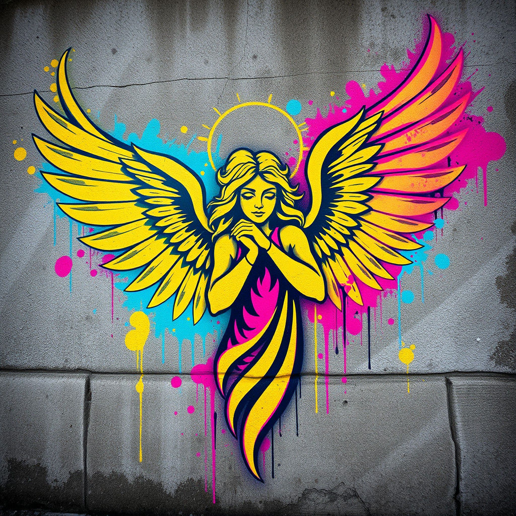 Majestic Golden Angel in Graffiti Street Art